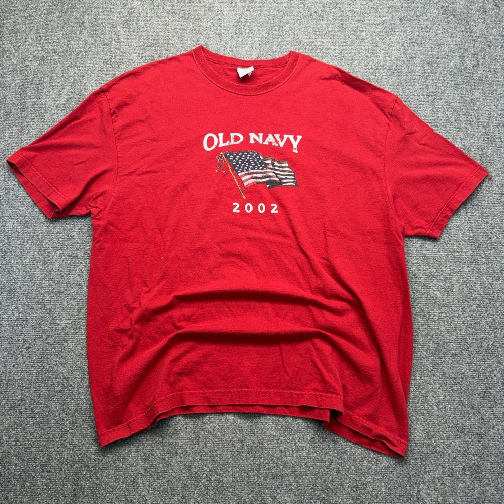 Old Navy 2002 American Flag Graphic T-Shirt Mens XXL Red Cotton Short Sleeve Tee